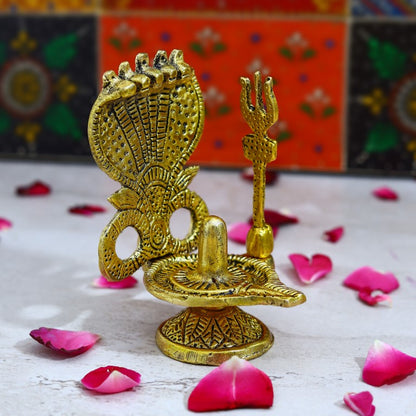 Metal Shivling with Sheshnaag and Trishul Statue