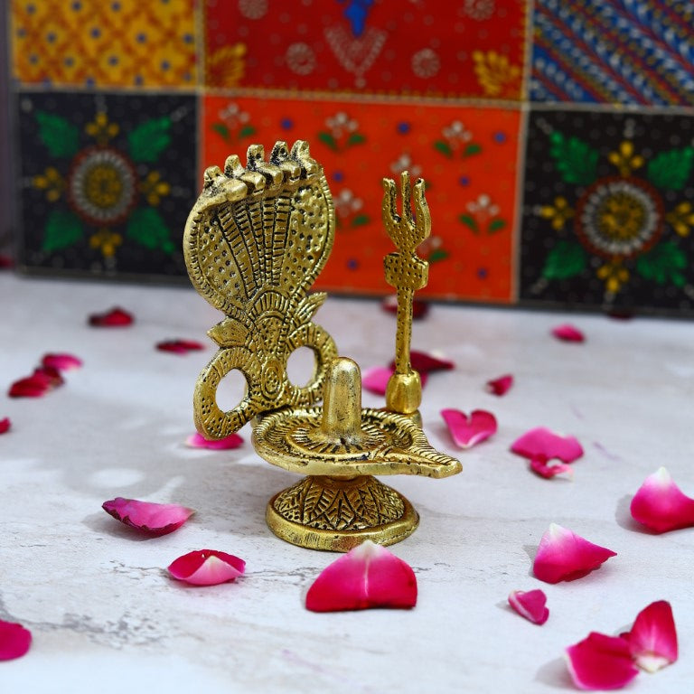 Metal Shivling with Sheshnaag and Trishul Statue