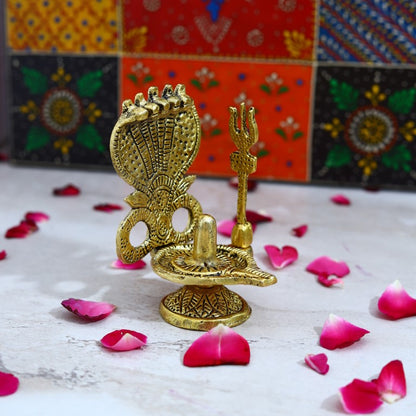 Metal Shivling with Sheshnaag and Trishul Statue