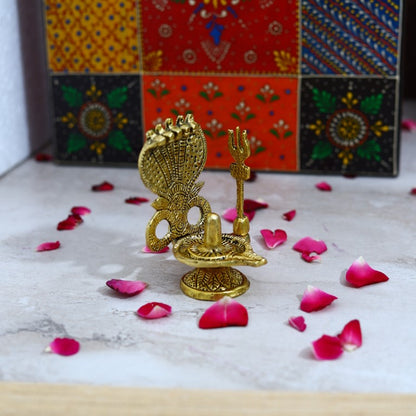 Metal Shivling with Sheshnaag and Trishul Statue