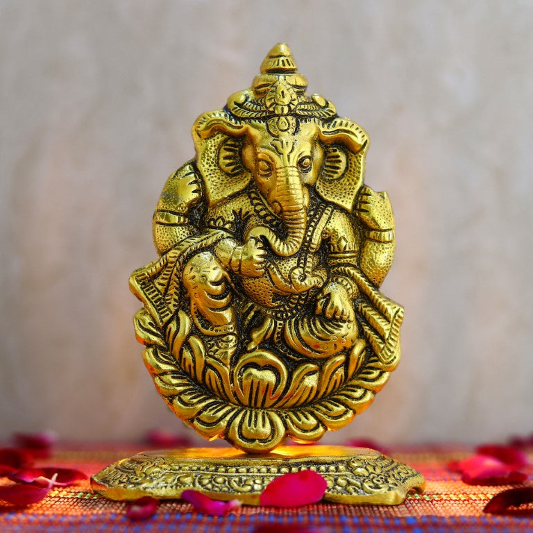 Lord Ganesha Sitting on Lotus Flower Statue