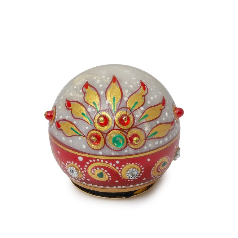 Meenakari Work Decorative Office Table Marble Ball Shape Clock with Tortoise