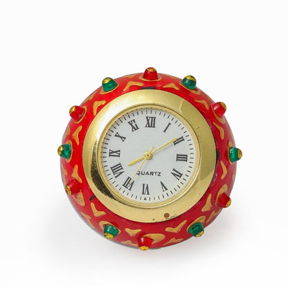 Meenakari Work Decorative Office Table Marble Ball Shape Clock with Tortoise