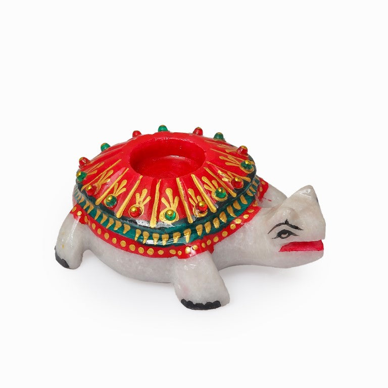 Meenakari Work Decorative Office Table Marble Ball Shape Clock with Tortoise