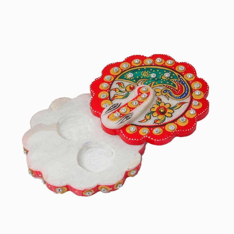 Handmade Round Ganesh Chopra Decorative Showpiece Multicolour Marble Chopda