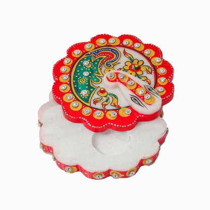 Handmade Round Ganesh Chopra Decorative Showpiece Multicolour Marble Chopda