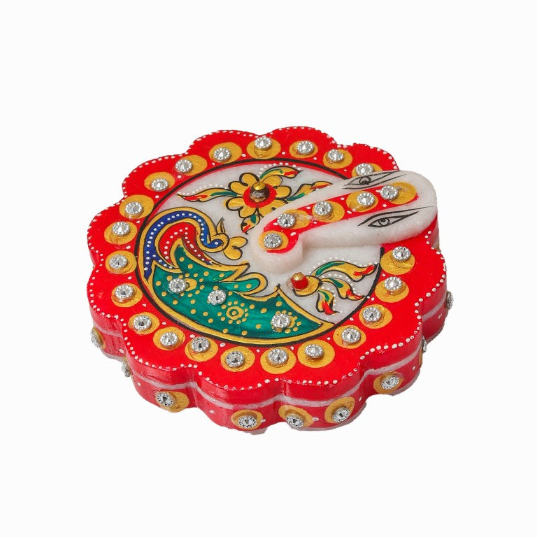 Handmade Round Ganesh Chopra Decorative Showpiece Multicolour Marble Chopda