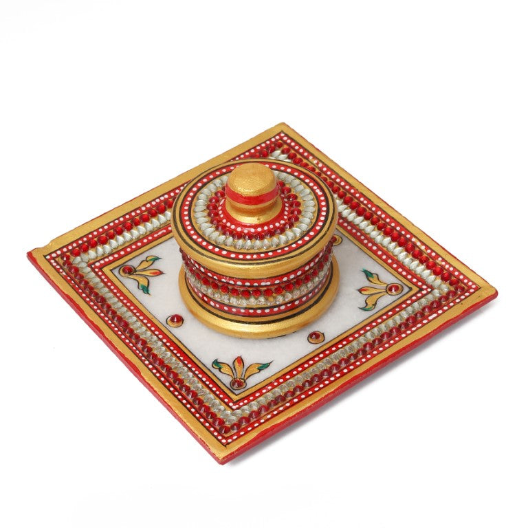 Meenakari Work Marble Dry fruit Box and Tray