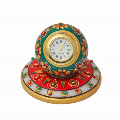 Beautiful Golden Meenakari Work Marble Table Clock Plate Watch