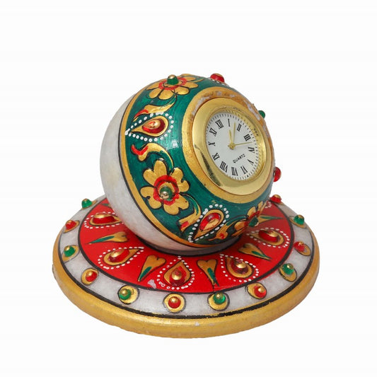 Beautiful Golden Meenakari Work Marble Table Clock Plate Watch