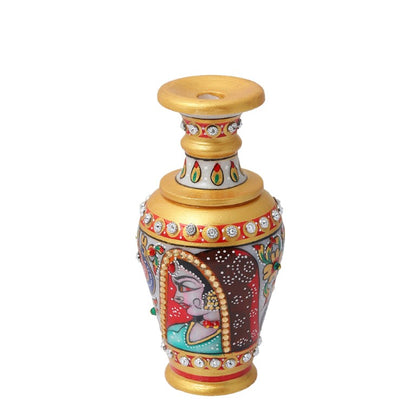 Decorative Marble Flower Vase | Round Shape Beautiful Peacock Style Handpainted Work Showpiece Vases for Home Decoration