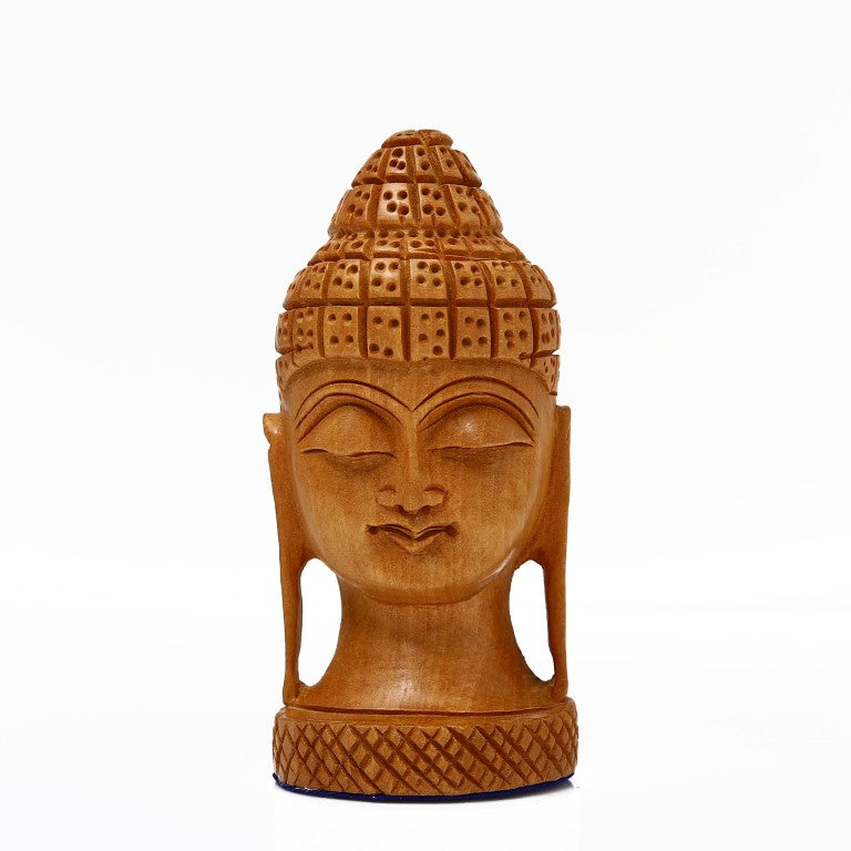 Wooden Fine Buddha Head Idol Statue Decorative Showpiece Figurine Meditation Buddha for Home Decor Mandir Temple Pooja Room Living Room Table Office Decorative Gifts