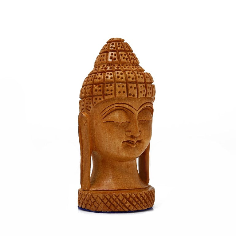 Wooden Fine Buddha Head Idol Statue Decorative Showpiece Figurine Meditation Buddha for Home Decor Mandir Temple Pooja Room Living Room Table Office Decorative Gifts