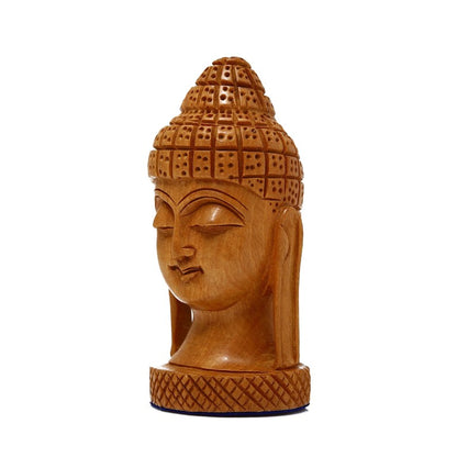 Wooden Fine Buddha Head Idol Statue Decorative Showpiece Figurine Meditation Buddha for Home Decor Mandir Temple Pooja Room Living Room Table Office Decorative Gifts