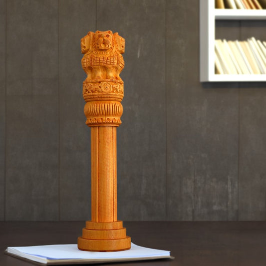 Wooden Ashoka Stambh Desk Ashoka Pillar Ideal for Advocate Tabel Office & Home Decor Showpiece Best for Gifting Purpose