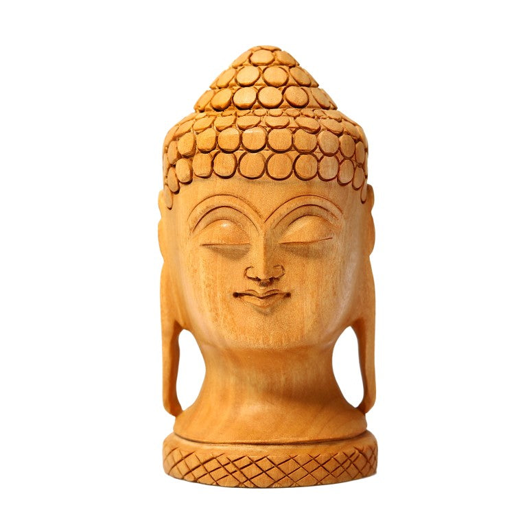 Wooden Fine Buddha Head Idol Statue Decorative Showpiece Figurine Meditation Buddha for Home Decor Mandir Temple Pooja Room Living Room Table Office Decorative Gifts