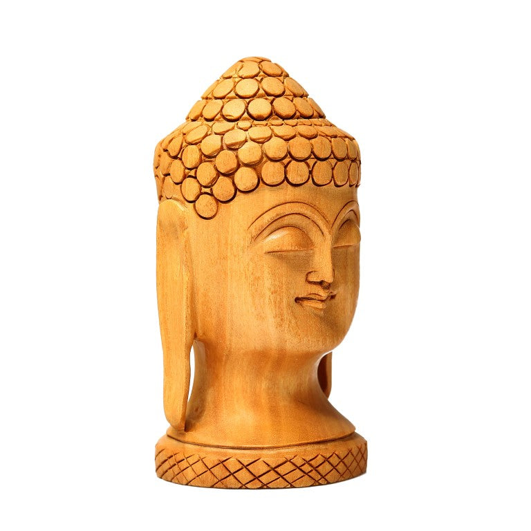 Wooden Fine Buddha Head Idol Statue Decorative Showpiece Figurine Meditation Buddha for Home Decor Mandir Temple Pooja Room Living Room Table Office Decorative Gifts