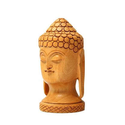 Wooden Fine Buddha Head Idol Statue Decorative Showpiece Figurine Meditation Buddha for Home Decor Mandir Temple Pooja Room Living Room Table Office Decorative Gifts