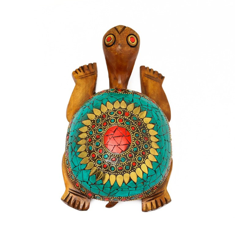 Wooden tortoise with stones and magical numbers Lo Shui Square Nine Hall Diagram; feng shui vastu