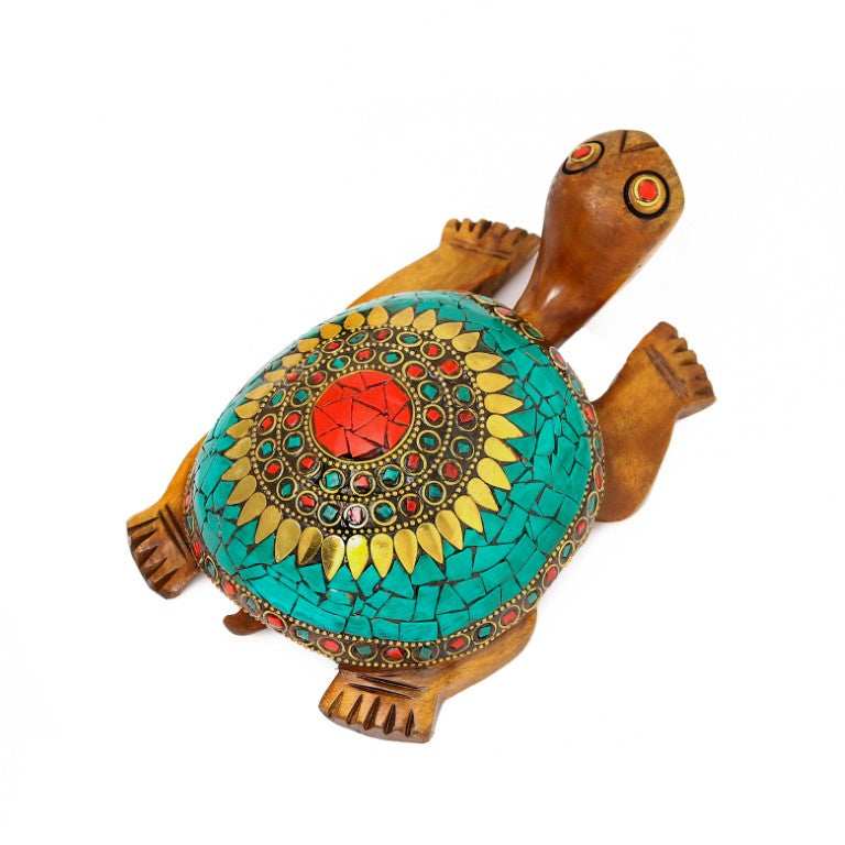 Wooden tortoise with stones and magical numbers Lo Shui Square Nine Hall Diagram; feng shui vastu