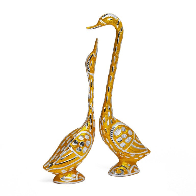 Pair of Kissing Duck, Swan Showpiece Love Couple Bird Statues Set | White Metal Swan Love Birds Pair Feng Shui Idol Couple Wedding Gift & Home Decor