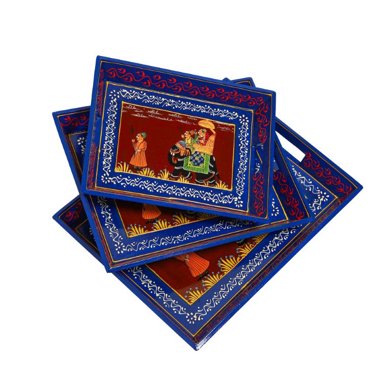 Ambabari Printed Wooden Tray Set of 3