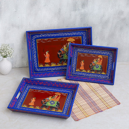 Ambabari Printed Wooden Tray Set of 3