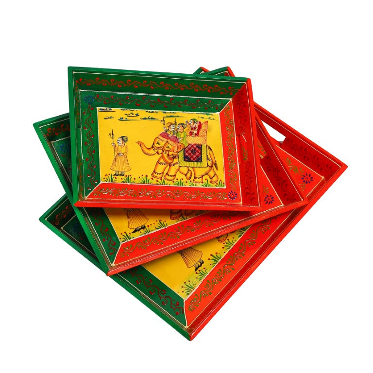 Ambabari Printed Wooden Tray Set of 3