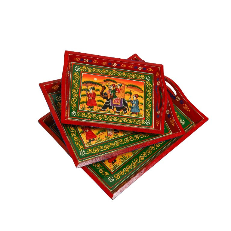 Ambabari Printed Wooden Tray Set of 3