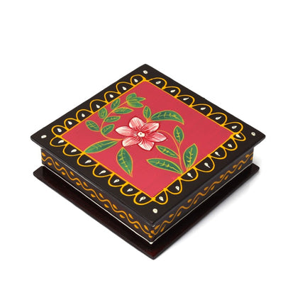 flower printed wooden tea coaster set