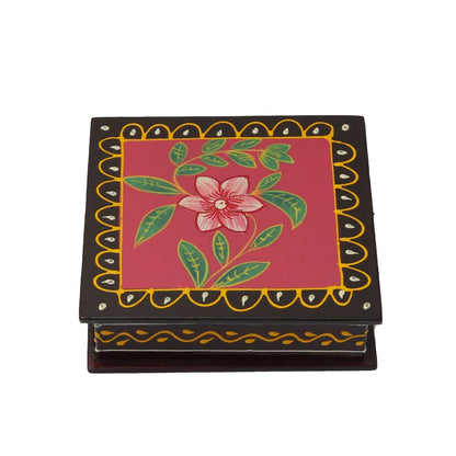 flower printed wooden tea coaster set