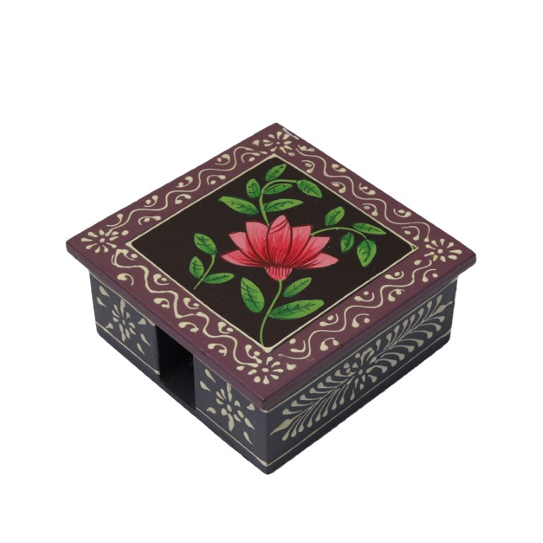 flower printed wooden tea coaster set