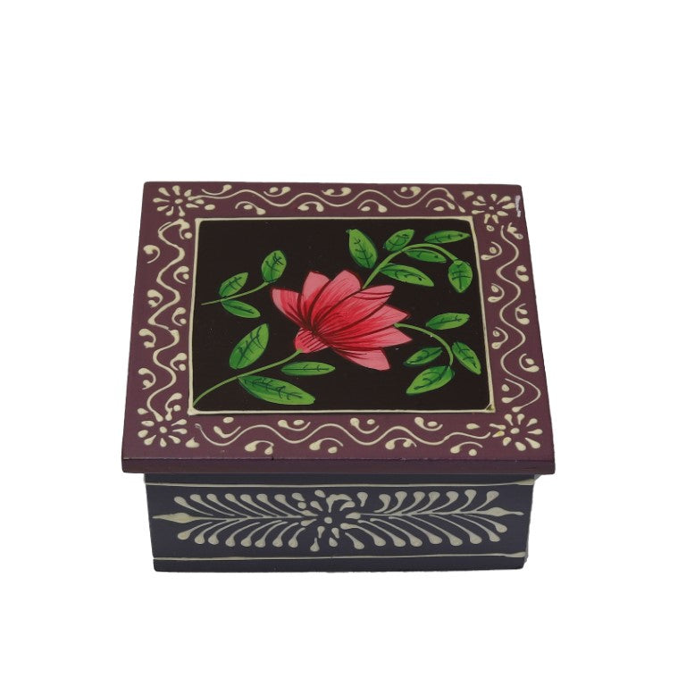 flower printed wooden tea coaster set