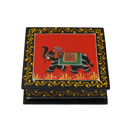 Elephant printed wooden tea coaster set