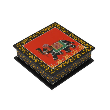 Elephant printed wooden tea coaster set