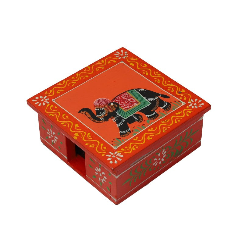 Elephant printed wooden tea coaster set