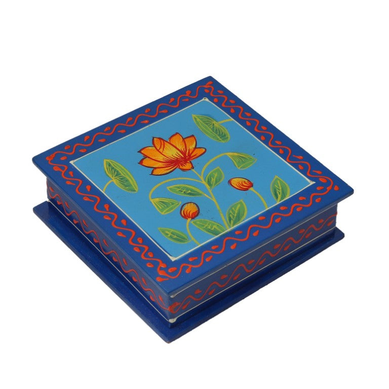 flower printed wooden tea coaster set