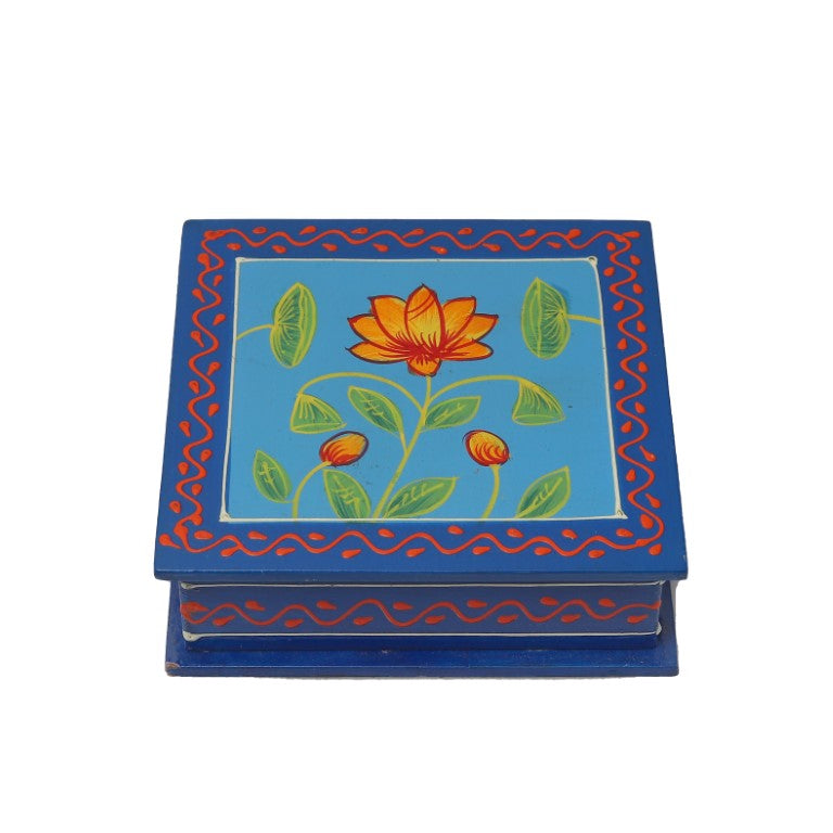 flower printed wooden tea coaster set