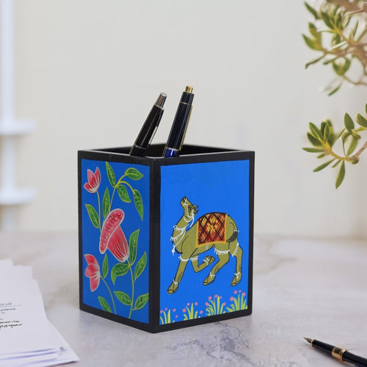 Camel & Flower Printed Wooden Pen Holder,