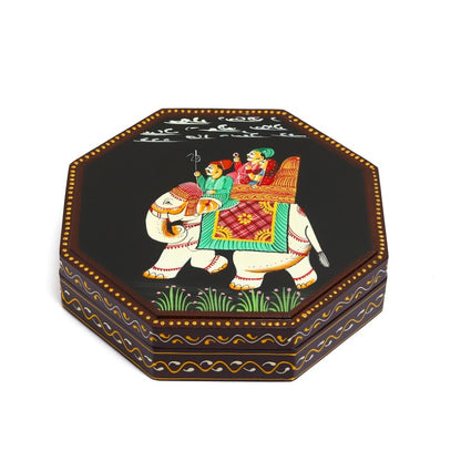 Elephant printed Wood Dry Fruit Box Handmade & Handcrafted Wooden Large Size Dry Fruit Box for Gift, Food Storage, Spice Box