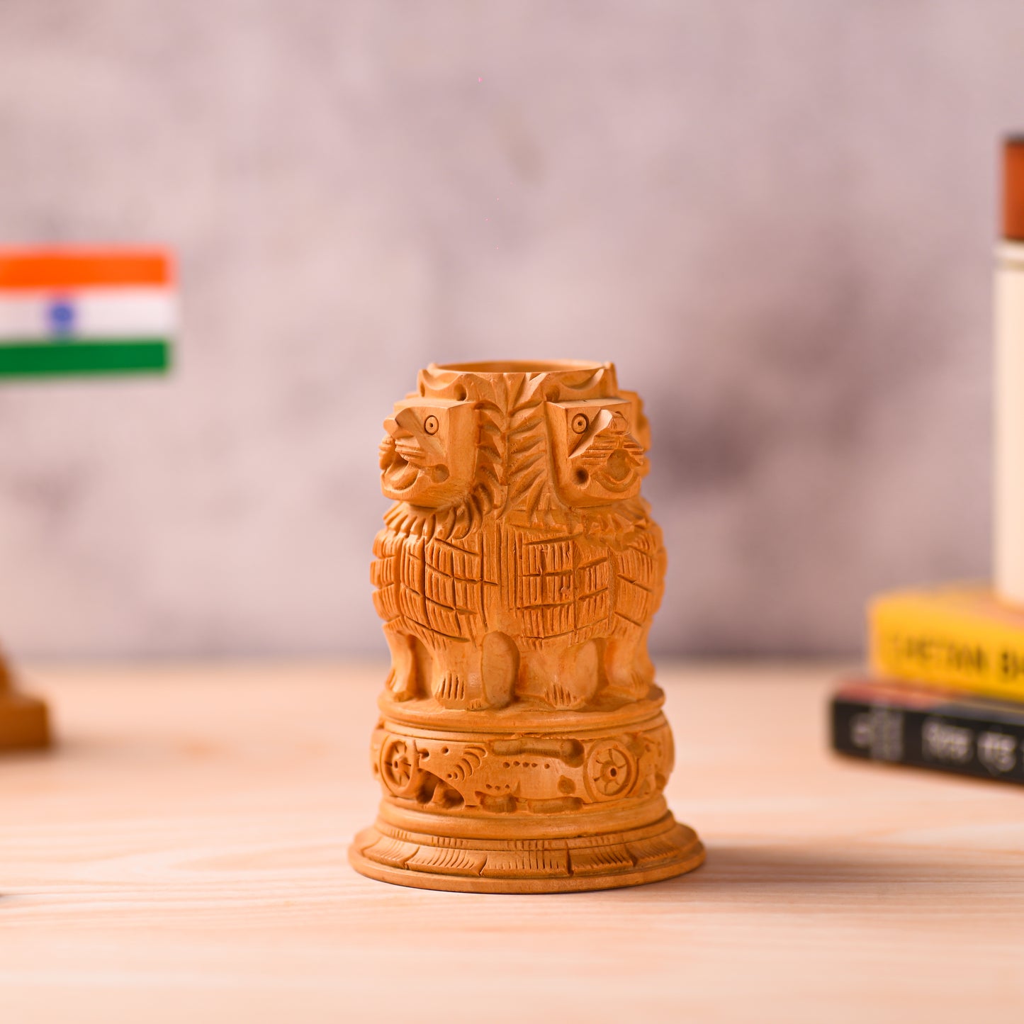 Wooden Ashok Stambh Pen Stand with attractable craved design for office I Study Table I Office Gifting I Teachers day gifting I Showpiece