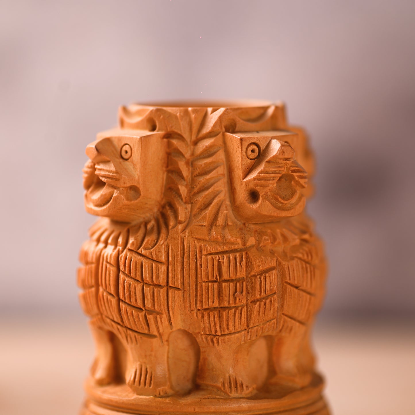 Ashoka Stambh Wooden Pen Stand – 6 Inch Premium Desk Organizer | Ideal Gift for Clients, Teachers, Friends & Office Use