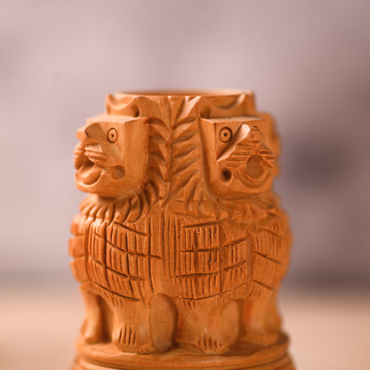 Ashoka Stambh Wooden Pen Stand – 6 Inch Premium Desk Organizer | Ideal Gift for Clients, Teachers, Friends & Office Use
