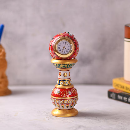 Handmade Ethnic Design Marble Table Clock for Home/Office | Pillar Watch