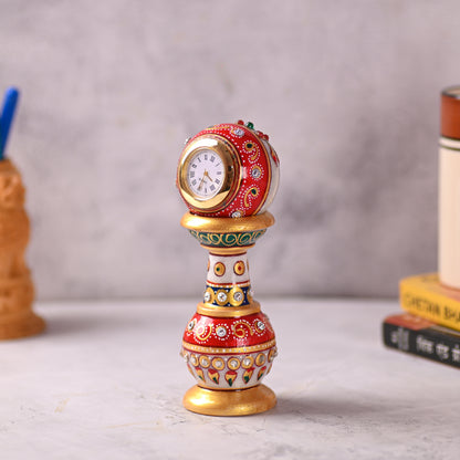 Handmade Ethnic Design Marble Table Clock for Home/Office | Pillar Watch
