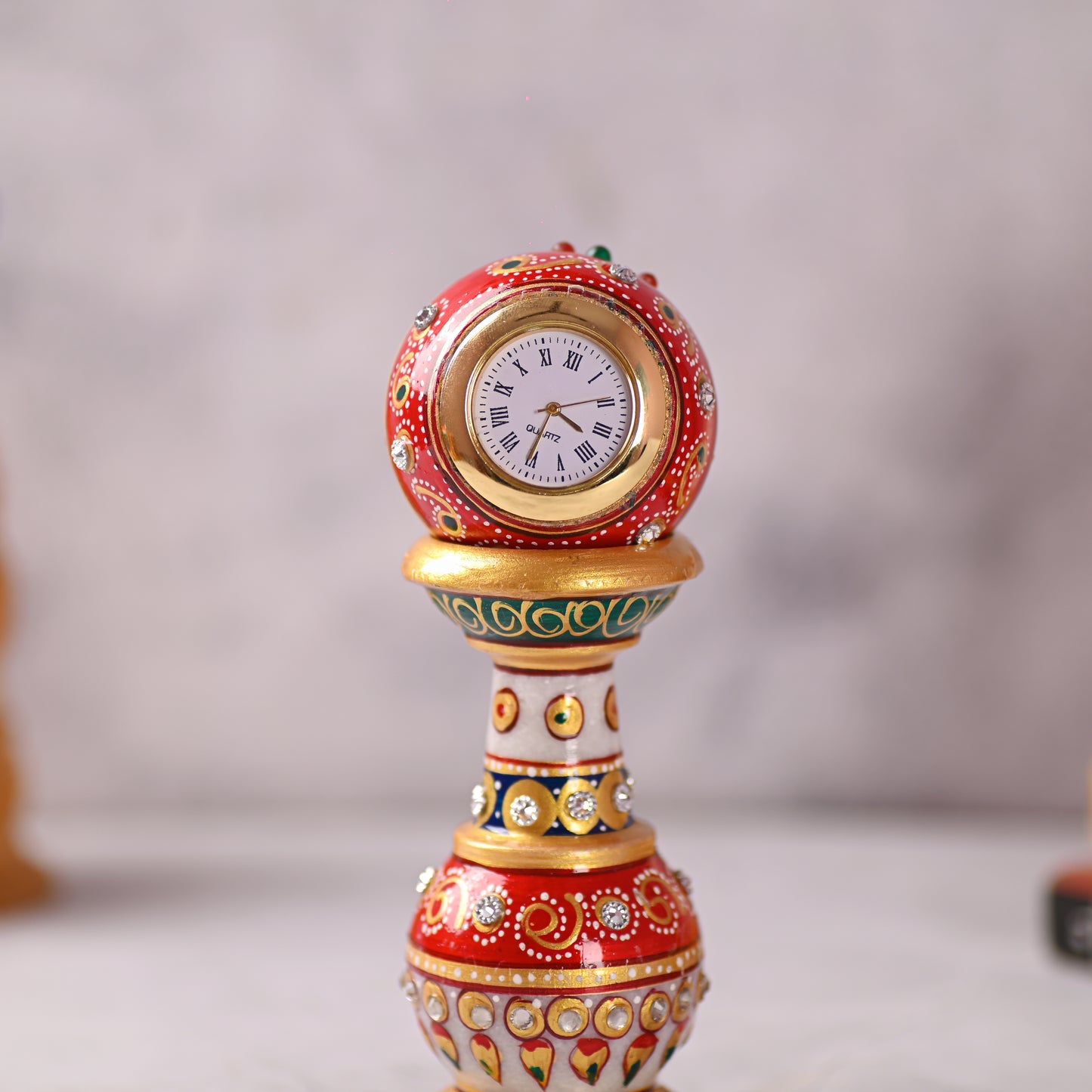 Handmade Ethnic Design Marble Table Clock for Home/Office | Pillar Watch