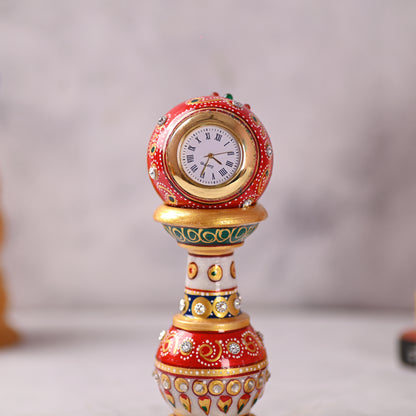 Handmade Ethnic Design Marble Table Clock for Home/Office | Pillar Watch