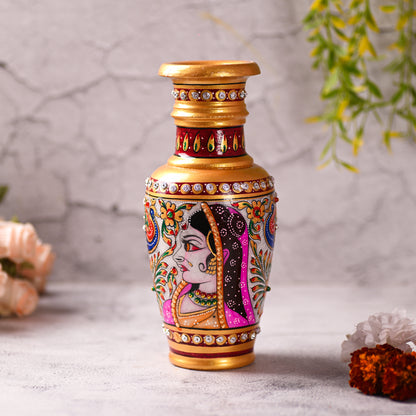 Decorative Marble Flower Vase | Round Shape Beautiful Peacock Style Handpainted Work Showpiece Vases for Home Decoration