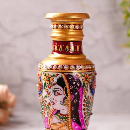 Decorative Marble Flower Vase | Round Shape Beautiful Peacock Style Handpainted Work Showpiece Vases for Home Decoration