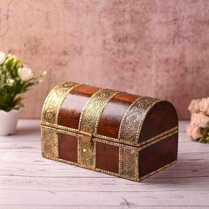 Wooden Jewellery Box for Women Jewel Organizer Square Carving with Brass Corner